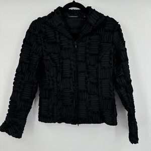 Samuel Dong Jacket Womens Small Black Textured Full Zip Long‎ Sleeve Blazer Top